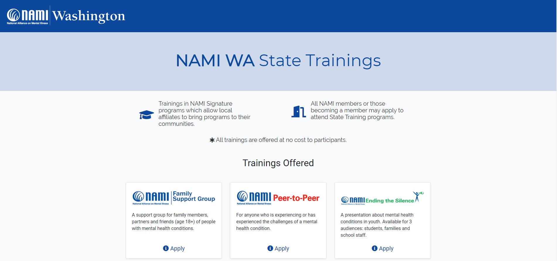 a screenshot of the NAMI WA online application portal landing page