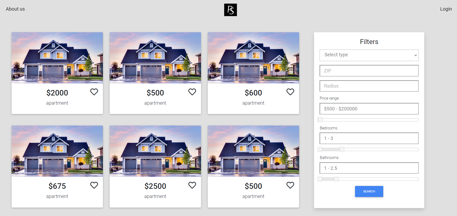 a screenshot of a real estate website showing apartments at various price ranges